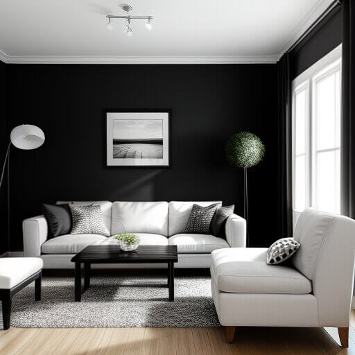 black-white-living-room a living room designed in a black and white style