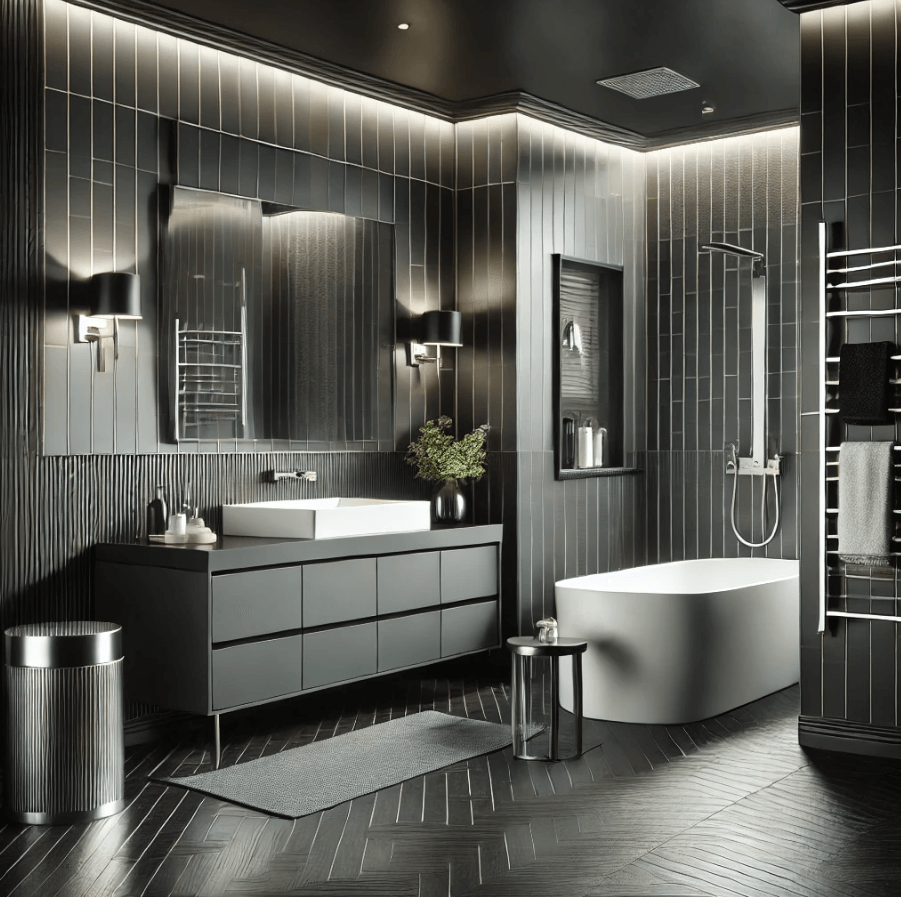contemporary-black-and-silver-bathroom a black and silver bathroom designed in a contemporary style
