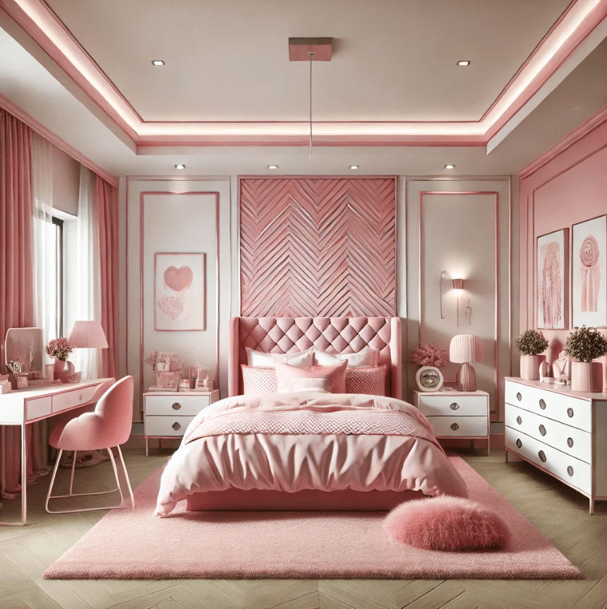 contemporary-girly-pink-bedroom a grey living room designed in a contemporary style