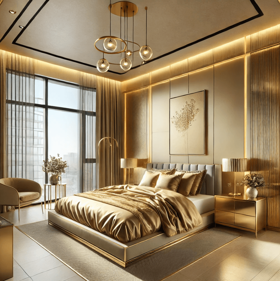 contemporary-gold-bedroom a gold bedroom designed in a contemporary style