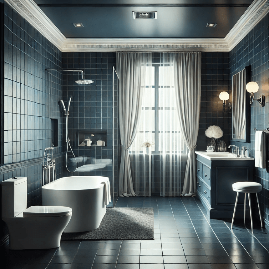 dark-blue-bathroom a bedroom designed in a dark design