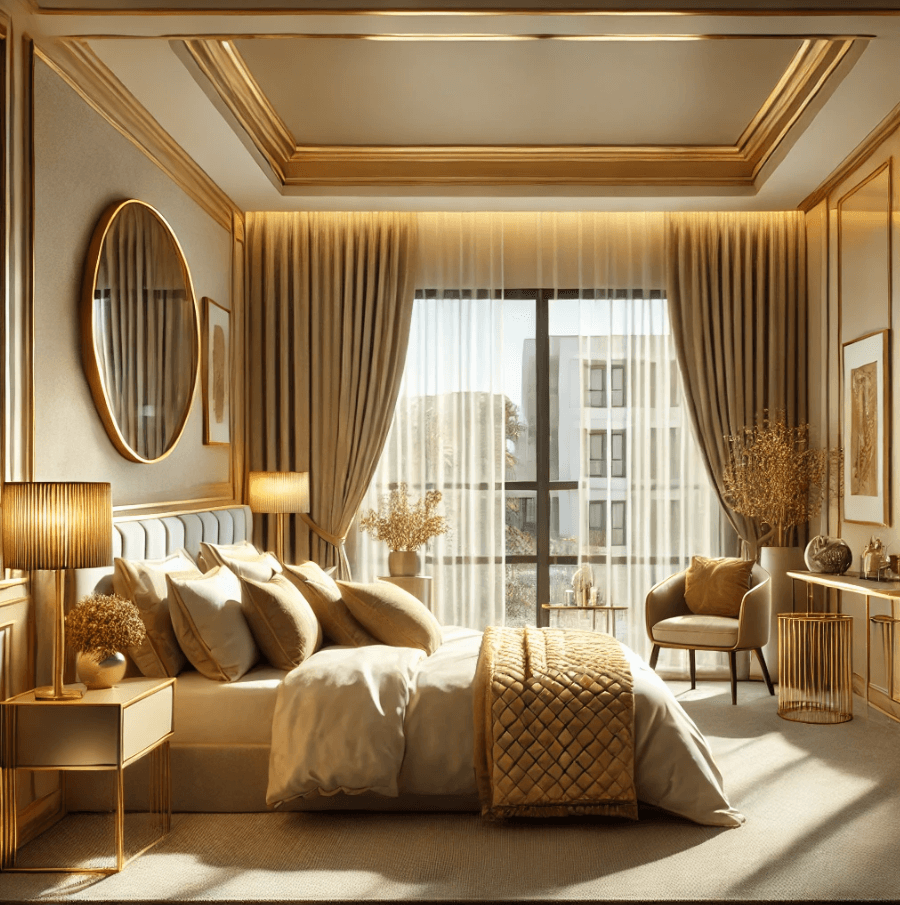 gold-bedroom a bedroom designed in a dark design
