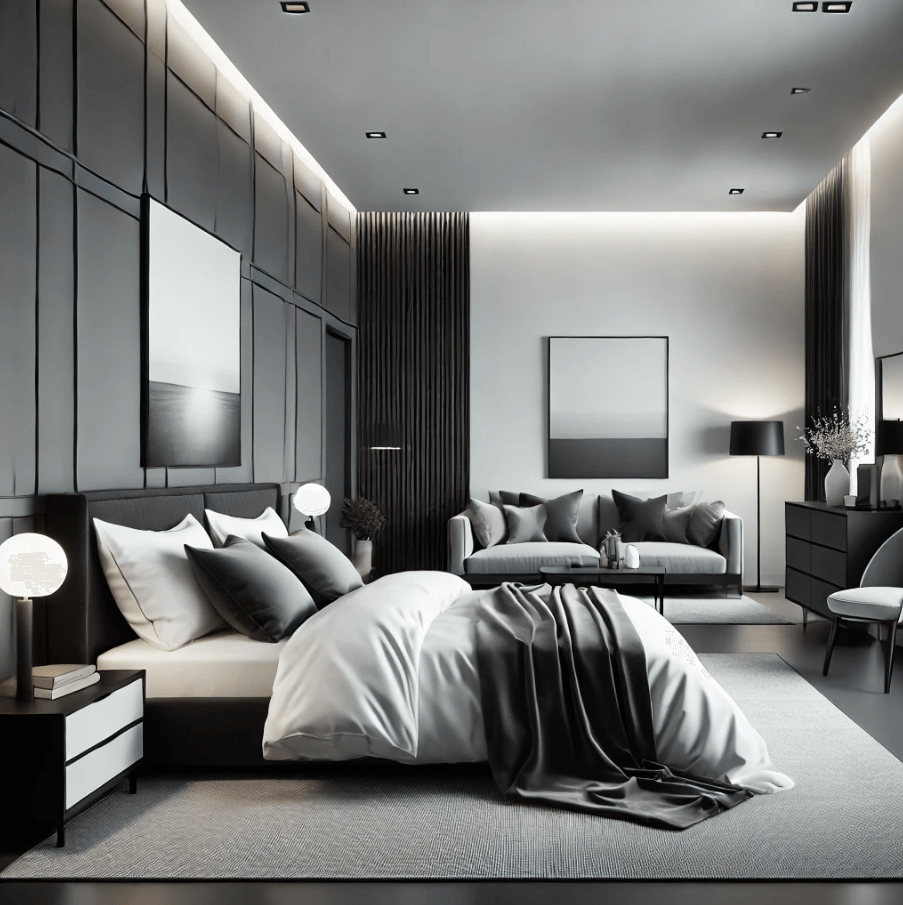 monochrome-bedroom a bedroom designed in a dark design