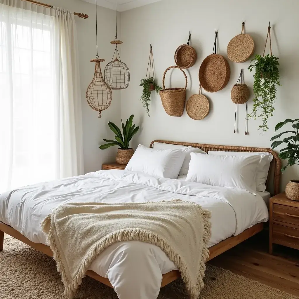 1 Cozy bohemian bedroom with natural decor elements